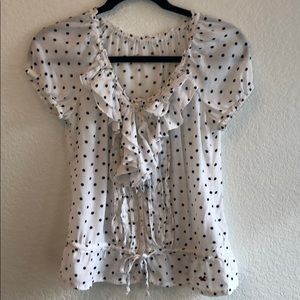 Hollister White & Black Polka Dot Blouse Top Small